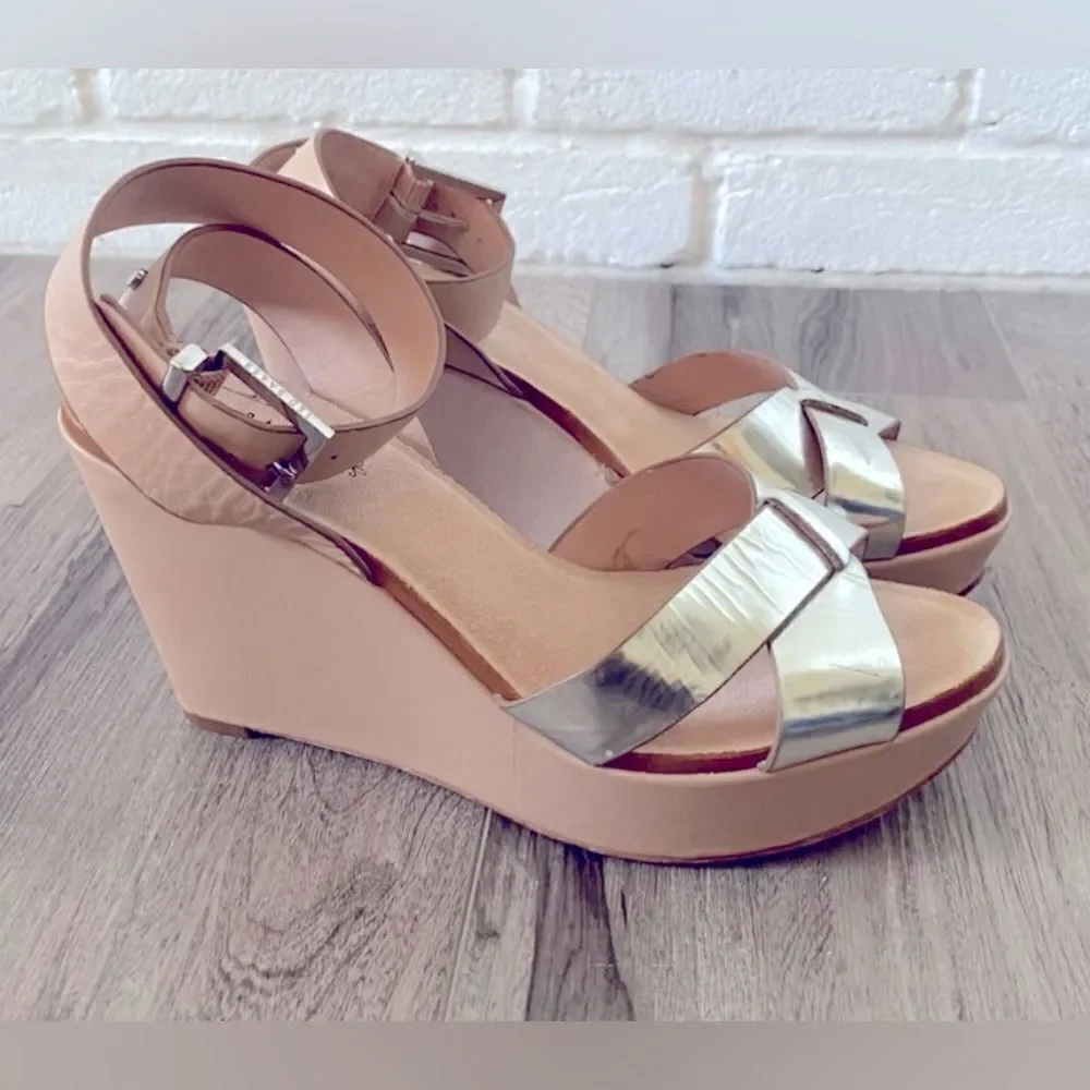 TED BAKER wedge heels; leather & silver; Size 38